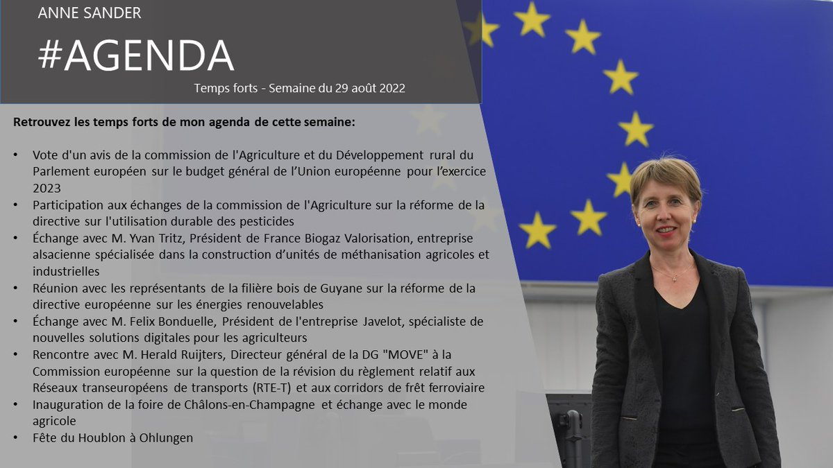 #AGENDA - Retrouvez les temps forts de mon agenda de la semaine 👇
<a href="/Europarl_EN/">European Parliament</a> <a href="/EP_Agriculture/">AGRI Committee Press</a> <a href="/HelloJavelot/">Javelot</a>  <a href="/foiredechalons/">Foire de Châlons</a>