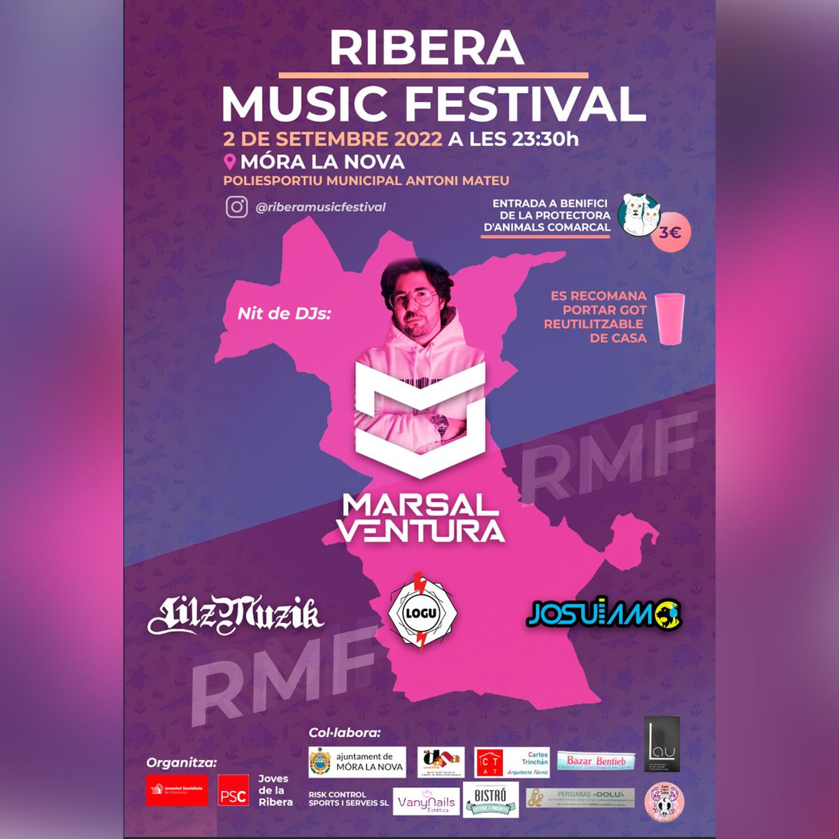 jsc_ebre's tweet photo. 📢 ‼️ Torna el Ribera Music Festival 2022 en la seva segona edició! Després de l'èxit de la primera i després de dos anys torna amb una nova causa benèfica, per cada entrada del festival (3 euros) es donarà el preu íntegre a la protectora d'animals de la comarca 🐶🐱❤️ https://t.co/Vsl1ox4AWE