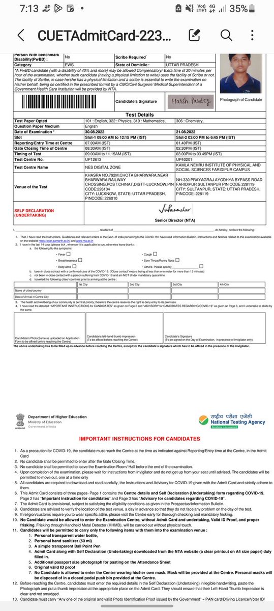 ohh_bhai_'s tweet photo. How NTA change my exam city just before one day of exam
#CUETUG2022 
#CUETADMITCARD 
@DG_NTA https://t.co/ifUI5C2MIc