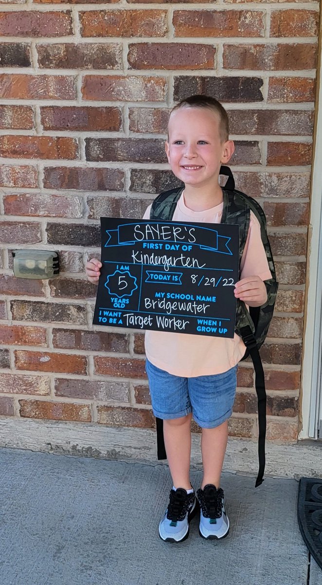jn419's tweet photo. It's our first, first, day of school for my grandson. Besides Sayer's amazing, &amp; excited smile, my favorite part of this is where it says what he wants to be when he grows up! This brings me so much joy! We'll see if it changes over the next 12 years! 💜 .@Target #firstfirstday https://t.co/gtAlBfh9An