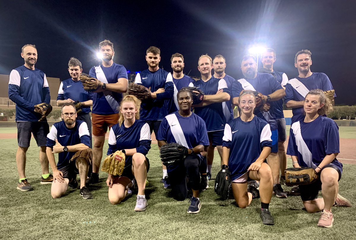 UKMCCMiddleEast's tweet photo. Nothing like friendly rivalry! 

Our USMC friends have been teaching us softball so we challeneged them to a match! For many RN players this was our first experiance of the game. A great way to hang out with our colleagues outside of work.🇺🇸23 🇬🇧8 Bring on the rematch!

#OpKipion https://t.co/BW4Fo453d4