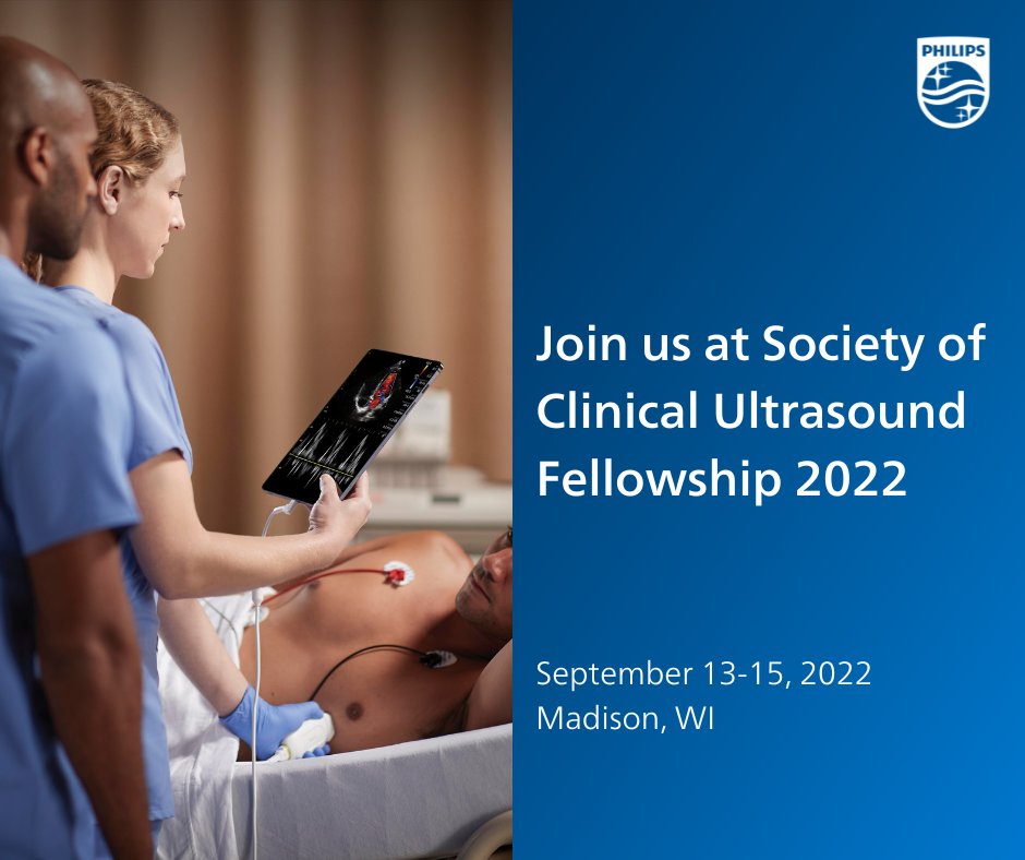 PhilipsPOCUS's tweet photo. Connect with our onsite team at the Society of Clinical Ultrasound Fellowship from September 13 to 15 in Madison, Wisconsin to discuss the latest solutions offered by @Philips Healthcare for Point of Care Ultrasound. Find out more: https://t.co/pFFeNNAe9J

#SCUF2022 #PhilipsPOCUS https://t.co/t17BHJDSDd