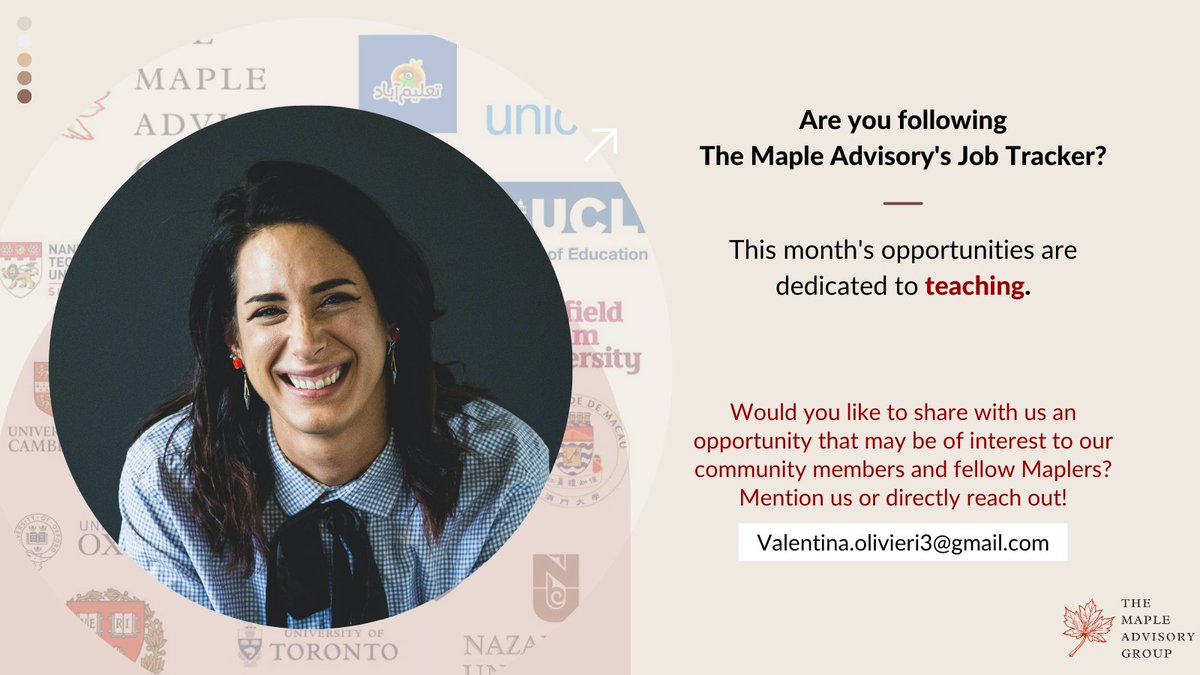 MapleAdvisory's tweet photo. Check out 24 full-time teaching job opportunities and 2 pro-bono opportunities in the third installment of this month's Teachers' theme of our Job Tracker.🍁
#MapleAdvisory #Education #Teacher #Job #Alerts https://t.co/pIGplFErLo