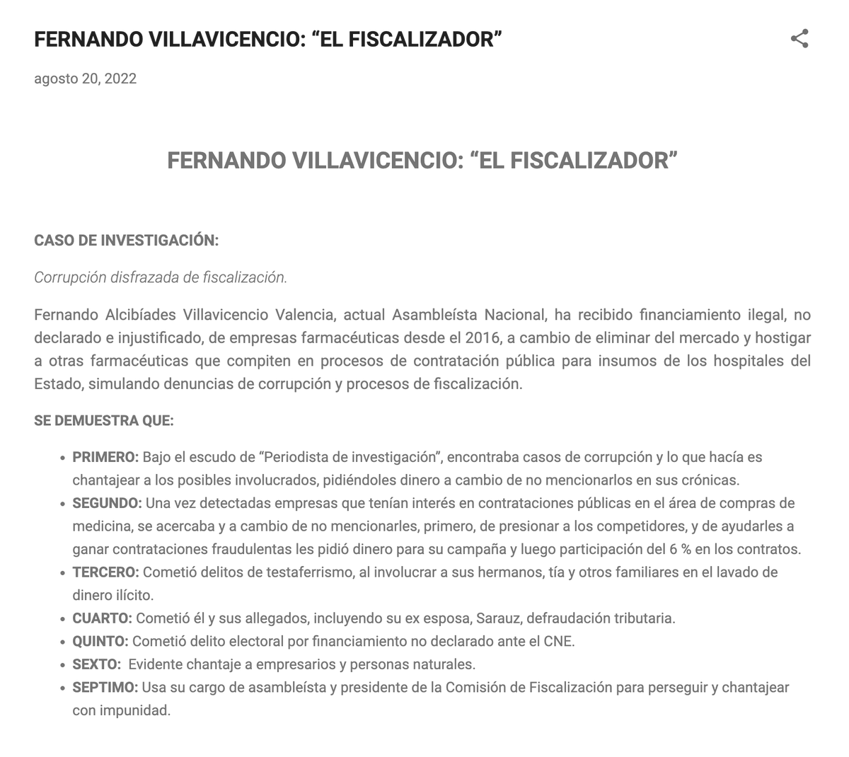 ecuainm_oficial's tweet photo. ‼️ URGENTE 
Medio de Miami, EcuadorLeaks, publicó una investigación sobre el legislador Fernando Villvavicencio, en la que lo acusa de presuntamente ser beneficiario de una red de corrupción con varias farmacéuticas.

INVESTIGACIÓN COMPLETA ⬇️⬇️⬇️
https://t.co/uYd0YwCRmc https://t.co/lr9aXSWNRQ