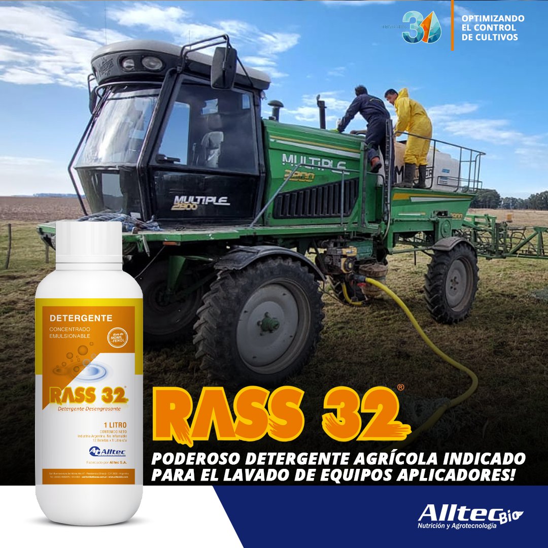 AlltecBIO's tweet photo. Detergente agrícola de máxima calidad! 🏆✨
#RASS32 es un poderoso desengrasante, desincrustante y desgasificador diseñado para limpiar y lavar su equipo pulverizador terrestre o aéreo y evitar daños por fitotoxicidad.
👉 Más info. por privado. https://t.co/tya0JgwFLc
