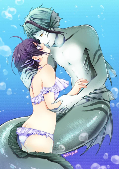 #twstプラス 
#ゆあまい0827アフター
ジェイ監♀※顔有
人魚🐬と水着🌸ちゃん
ゆあまいで展示&amp;ネップリ登録しておりました!
3枚目はイベント中に間に合わなかったおまけ絵です 