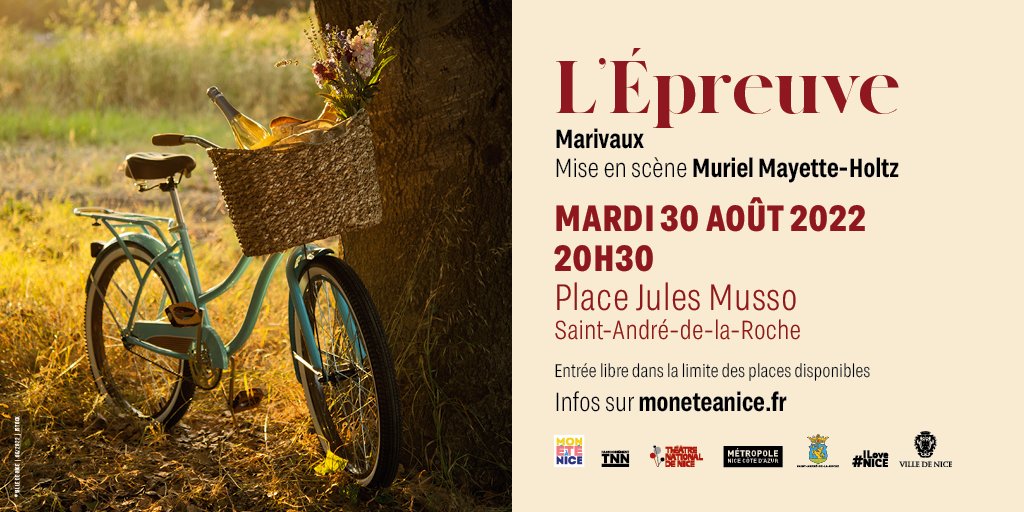 MetropoleNCA's tweet photo. 🎭 Le @TheatredeNice passe à l'heure d'été ☀️

🌾 Redécouvrez L'Épreuve de Marivaux en plein air demain à Saint-André-de-la-Roche  à 20h30 💐

#NiceCotedAzur👇👇 https://t.co/xpJV44iv8W