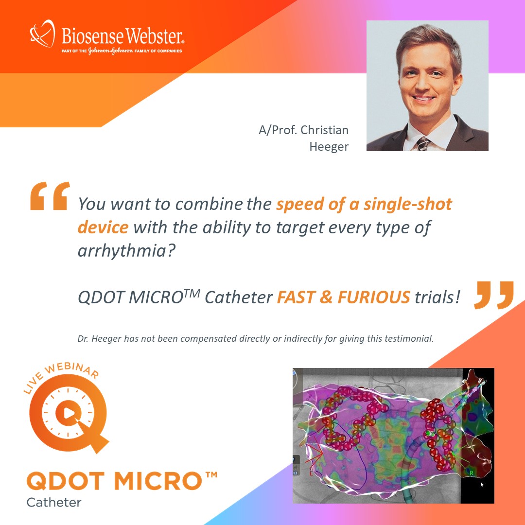 GrzegorzJezier3's tweet photo. The QDOT MICRO™ Catheter can help accelerate your Pulmonary Vein Isolation. Join us on 6 September, 18:00 - 19:00 CET to find out how.
Register here: https://t.co/oGDSZIafHJ
#AtrialFibrillation #QDOTMicro #PulmonaryVeinIsolation #Epeeps https://t.co/IPY1d1zFWx