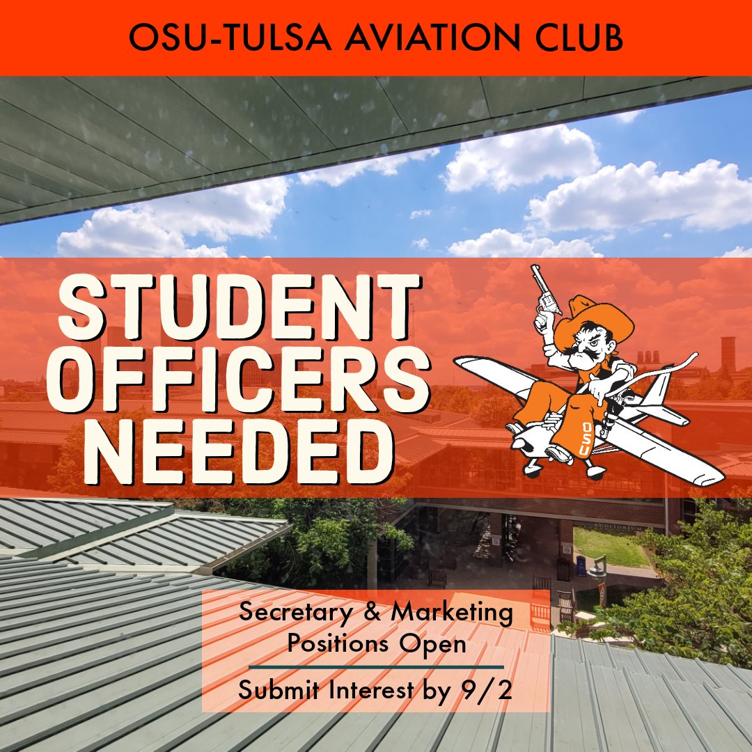 We are looking for two OSU-TULSA students looking to serve in student leadership. Time commitment is about 3 hours per month. Let us know if you are interested by 9/2. Go Pokes! #studentleadership #okstate #osutulsa #osu #gopokes