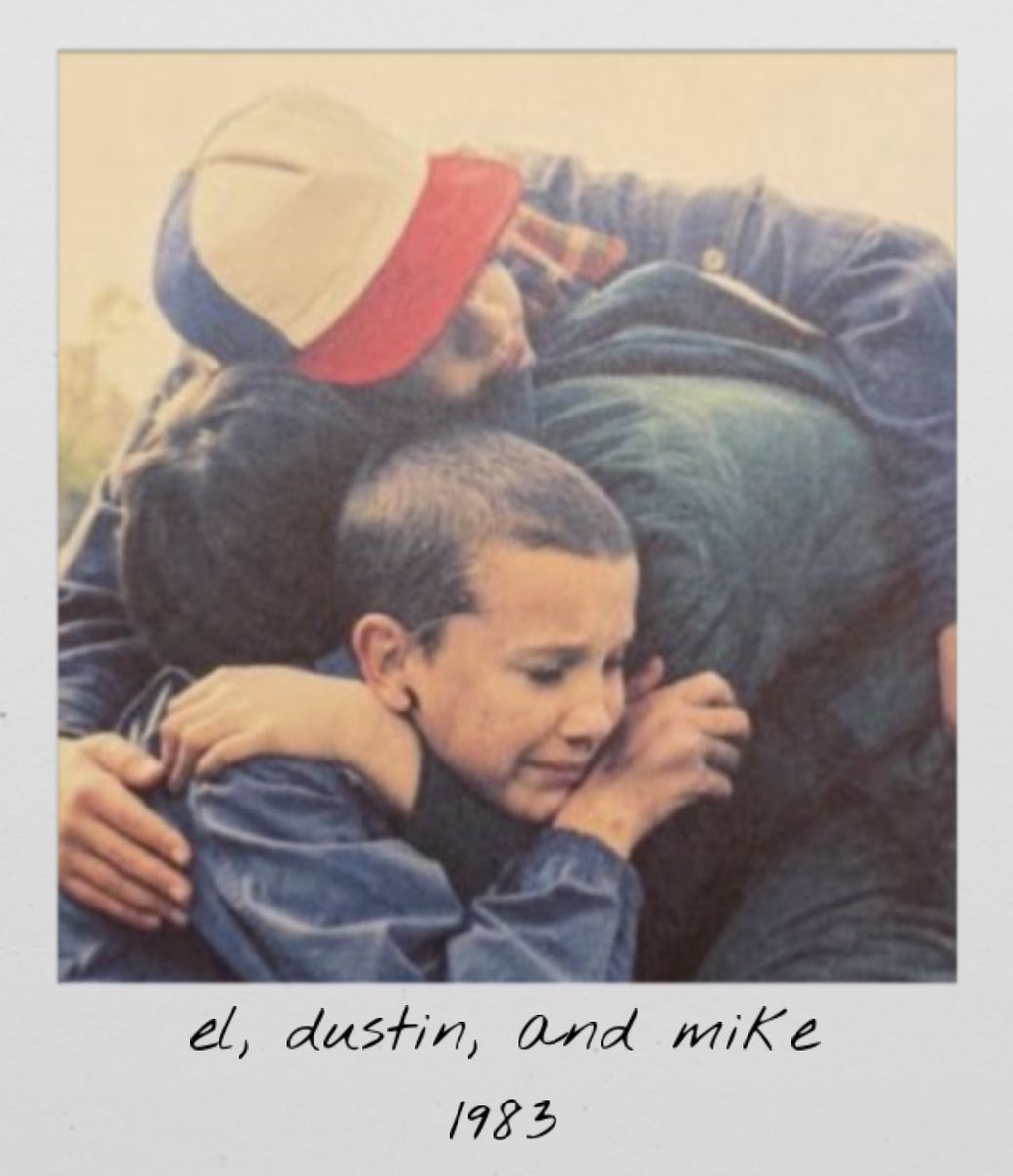 strngerpolaroid's tweet image. a polaroid of dustin and mike hugging el 
1983