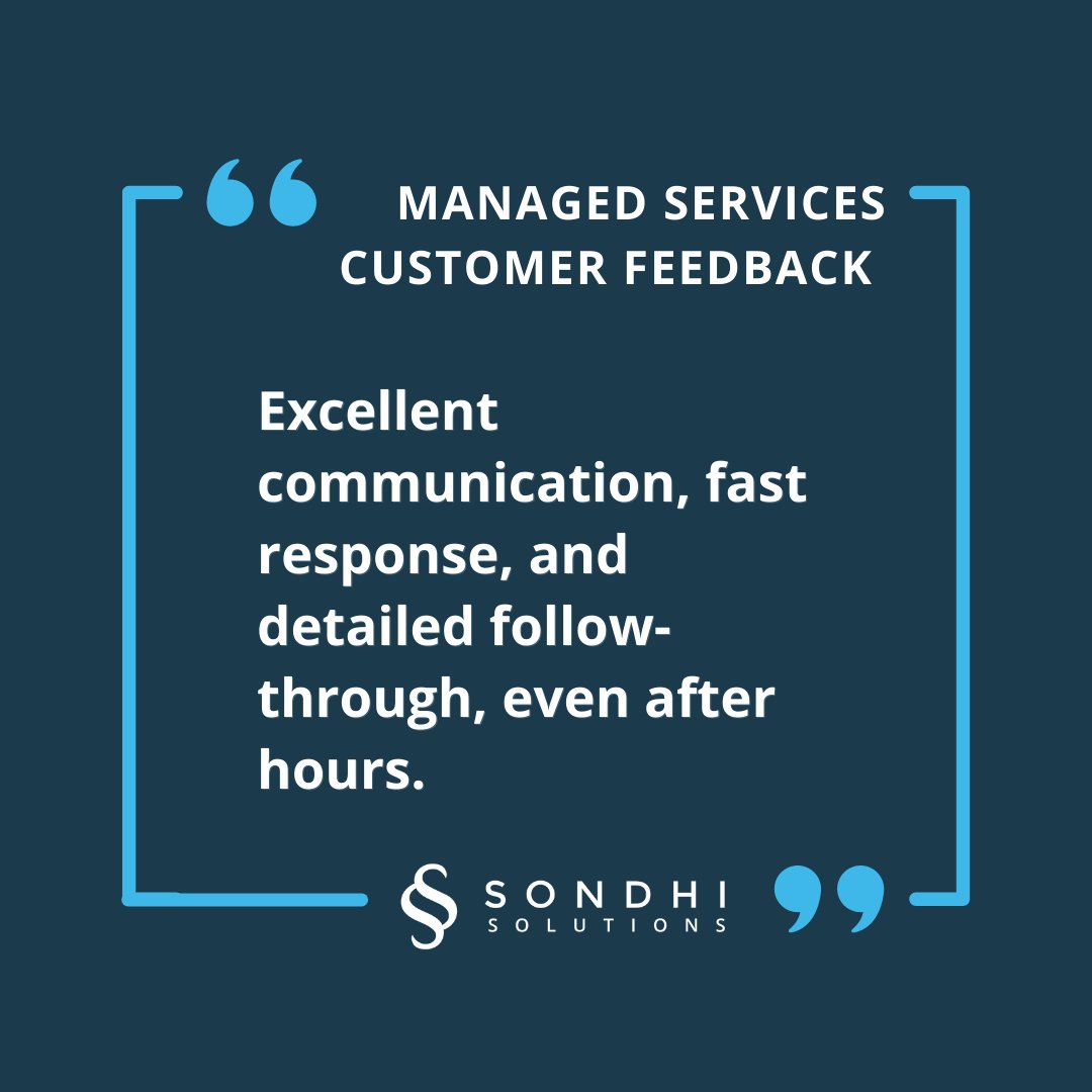 We love hearing our customers' feedback!

Our Managed Services team is dedicated to getting our customers IT back up and running so they can get back to their workday. Want to learn more about how we can help your team? Visit our website at bddy.me/3TBFxSn******.