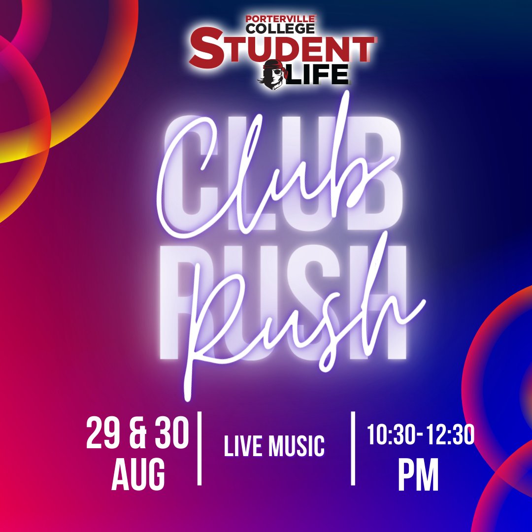 PCollegePirates's tweet photo. Join us today and tomorrow for
CLUB RUSH! In the Campus Quad
Explore Student Clubs, Make Connections, Meet People, Share Your Interests, and Have FUN!
Monday, August 29 & Tuesday, August 30 from 10:30 am to 12:30 pm In the Quad!
#PCClubRush #FindYourClub #PCStudentLife https://t.co/6FEcsfUbb0