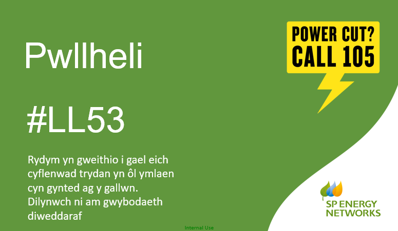 SPEnergyNetwork's tweet image. Y mae angen tynnu cyflenwad trydan yn #LL53 #Pwllheli er mwyn atgywirio nam ar y rhwydwaith trydanol. Ymddiheurwn am unrhyw anhwylustod.