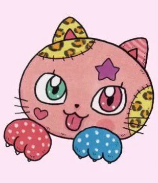 MeroQ, a mellow patchwork cat, is the mascot for Cuba Pachinko Parlors. 