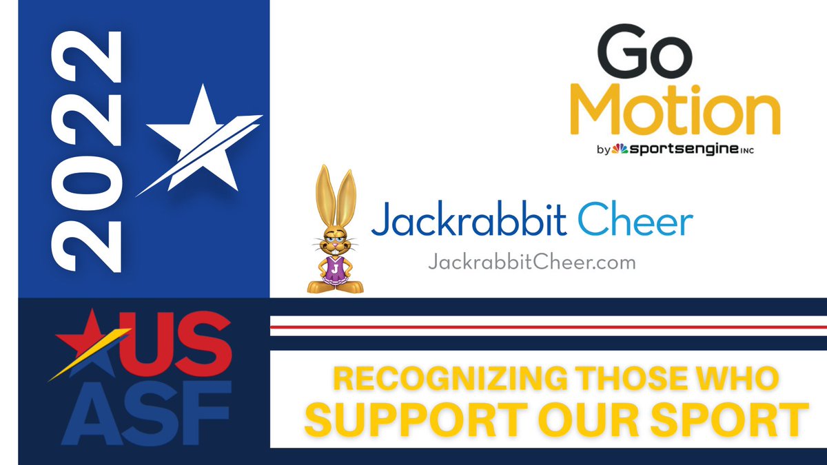 USASFcheer's tweet photo. Join us in thanking those who support our sport 🌟
THANK YOU @GoMotionApp & @JackrabbitTech 💙
#USASF #allstar #allstarcheer #cheer #allinforallstar #youthsports #athletes1st #GoMotion #JackrabbitCheer https://t.co/WZh54maPyB
