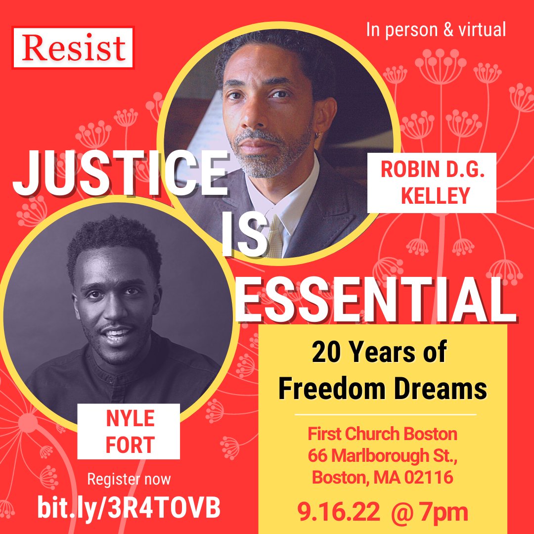 Have you registered for our first Justice is Essential event? Join Nyle Fort (@nylefort) and Robin D.G. Kelley as they commemorate and reflect on the twenty year anniversary of FREEDOM DREAMS. <a href="/BeaconPressBks/">Beacon Press</a>