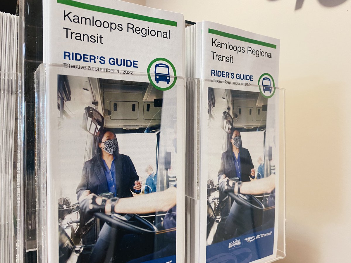 New Kamloops Transit rider’s guides are now available at City Hall, the DES Building (105 Seymour St.), and at select ticket/pass vendors. New schedule is in effect Sept. 4th. See you on-board! #BCTransit #Kamloops