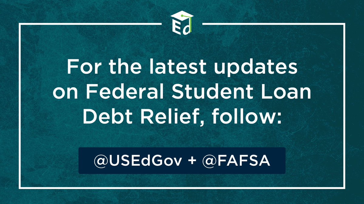 For millions of Americans with federal student loans, debt relief is here! Get all the latest updates by following <a href="/usedgov/">U.S. Department of Education</a> &amp; <a href="/FAFSA/">Federal Student Aid</a>.