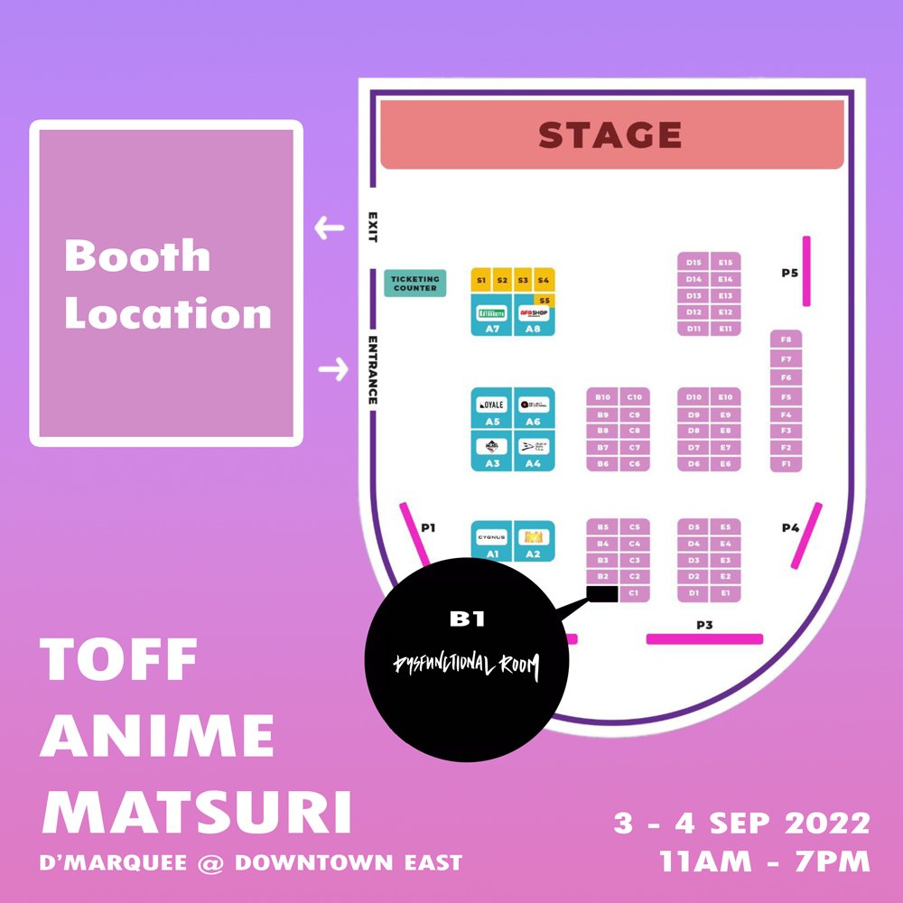 ⁡Booth location for TOFF Anime Matsuri this weekend🎪
⁡⁡
⁡ Event is NOT free entry. Tickets can be purchased on eventbrite or onsite.
⁡・
・
#TOFFAM #toffanimematsuri  #animematsuri #dysfunctionalroom #ausgonline