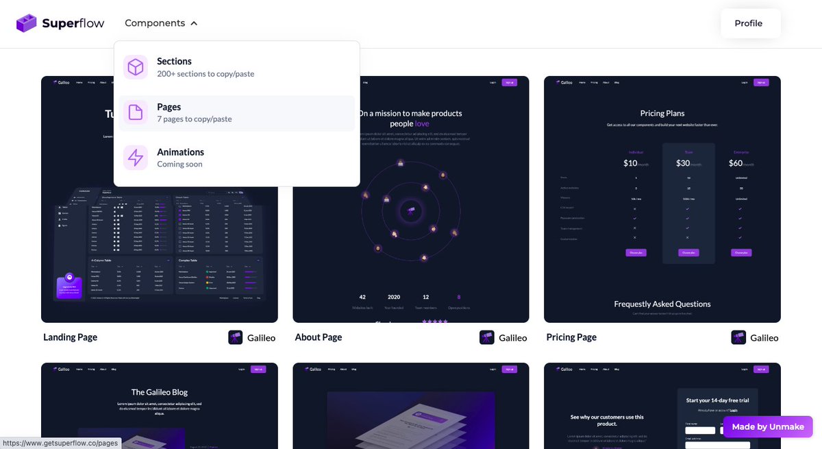 Pages are available on getSuperflow.co 🥳

There're currently 7 Pages that you can now copy/paste into your <a href="/Webflow/">Webflow</a> project.

I'll add more pages with different styling every week ✨

Try it out 👉 getsuperflow.co/pages