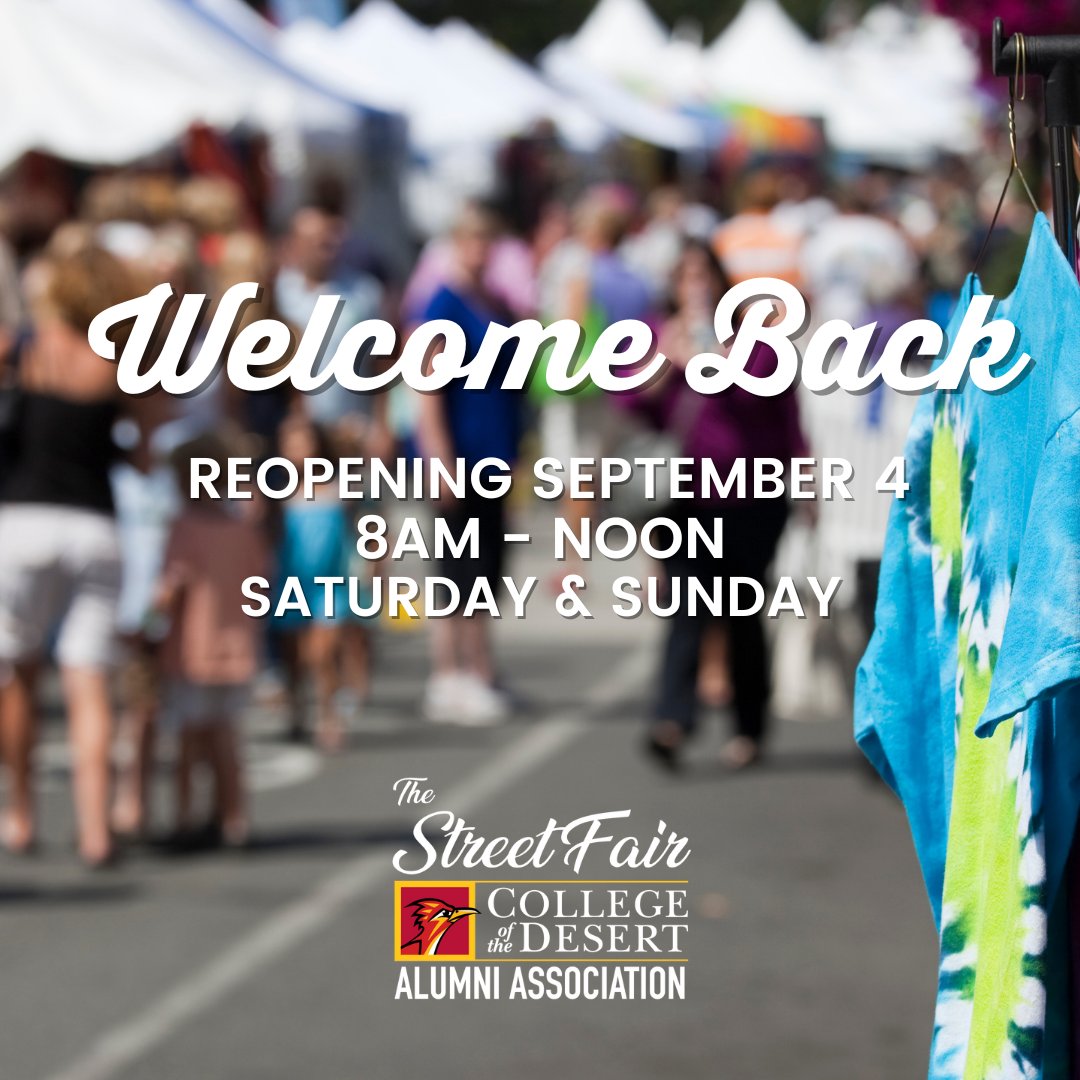 The countdown is on…. Only 5 more days left until The Street Fair reopens for the season! Will we see you this Saturday? We will be open again from 8 am to Noon on Saturday & Sunday! 🙂 ☀️ #season #palmdesert #streetfair