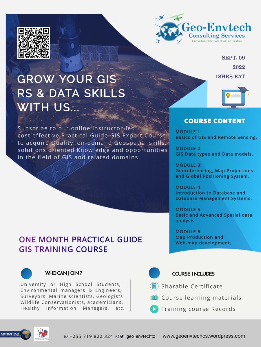 Geo_envtechtz's tweet photo. 10 DAYS TO GO........
REGISTER TODAY AND BECOME GIS GURU 👇🏾 https://t.co/rdRzsDKPDM 
#GIS #gischat #maping #DataScience #Geospatial #onlinelearning #onlineclasses https://t.co/gVyNbuRCdW