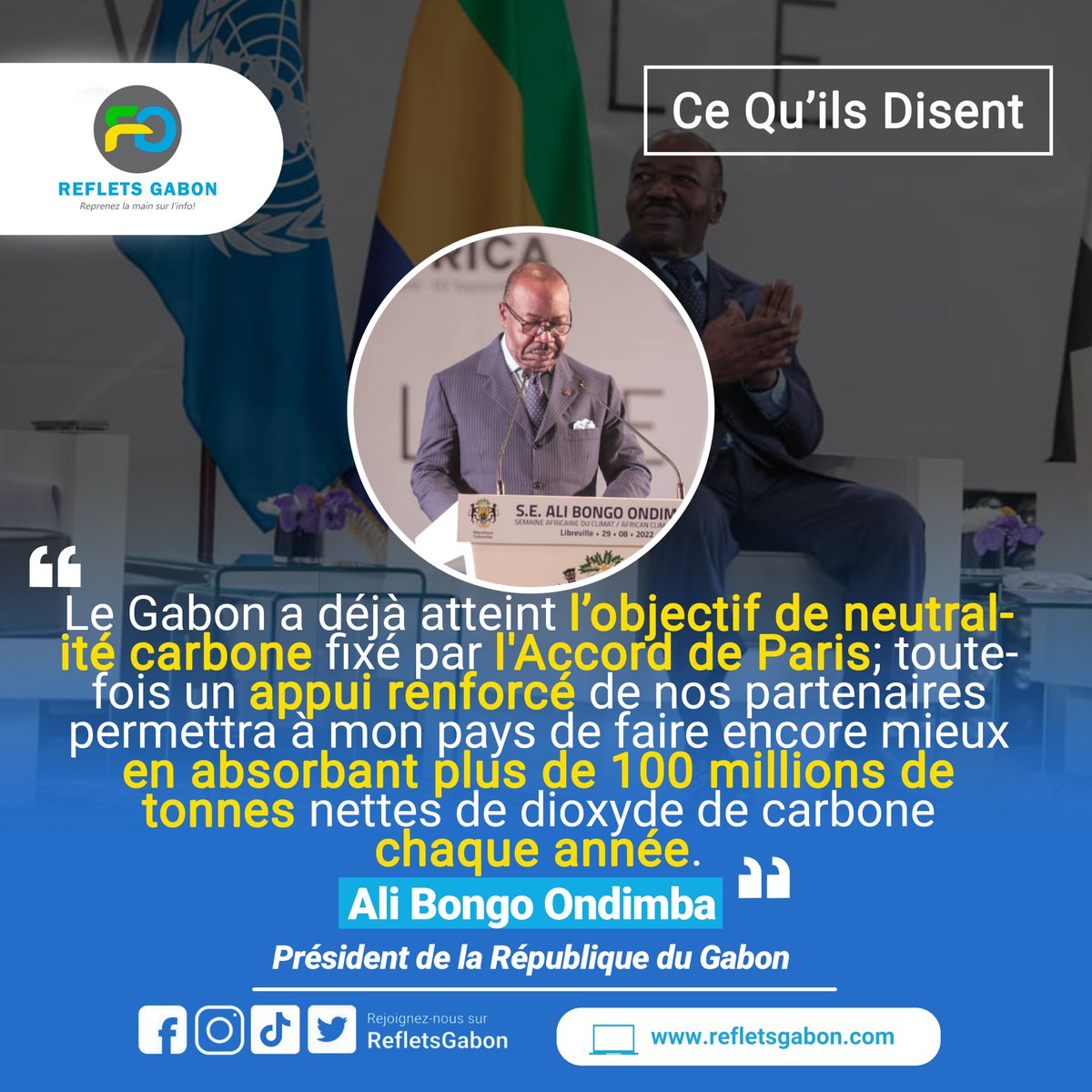 RefletsGabon's tweet photo. [Ce Qu'il Disent]-Le président de la République Ali Bongo Ondimba a tenu ce lundi 29 août  2022, au Radisson Blu, son discours d'ouverture à l’occasion de la cérémonie d’ouverture de la Semaine Africaine du climat.
#Gabon #refletsgabon #information #cequilsdisent #AliBongoOndimba https://t.co/ccUleLWOLc