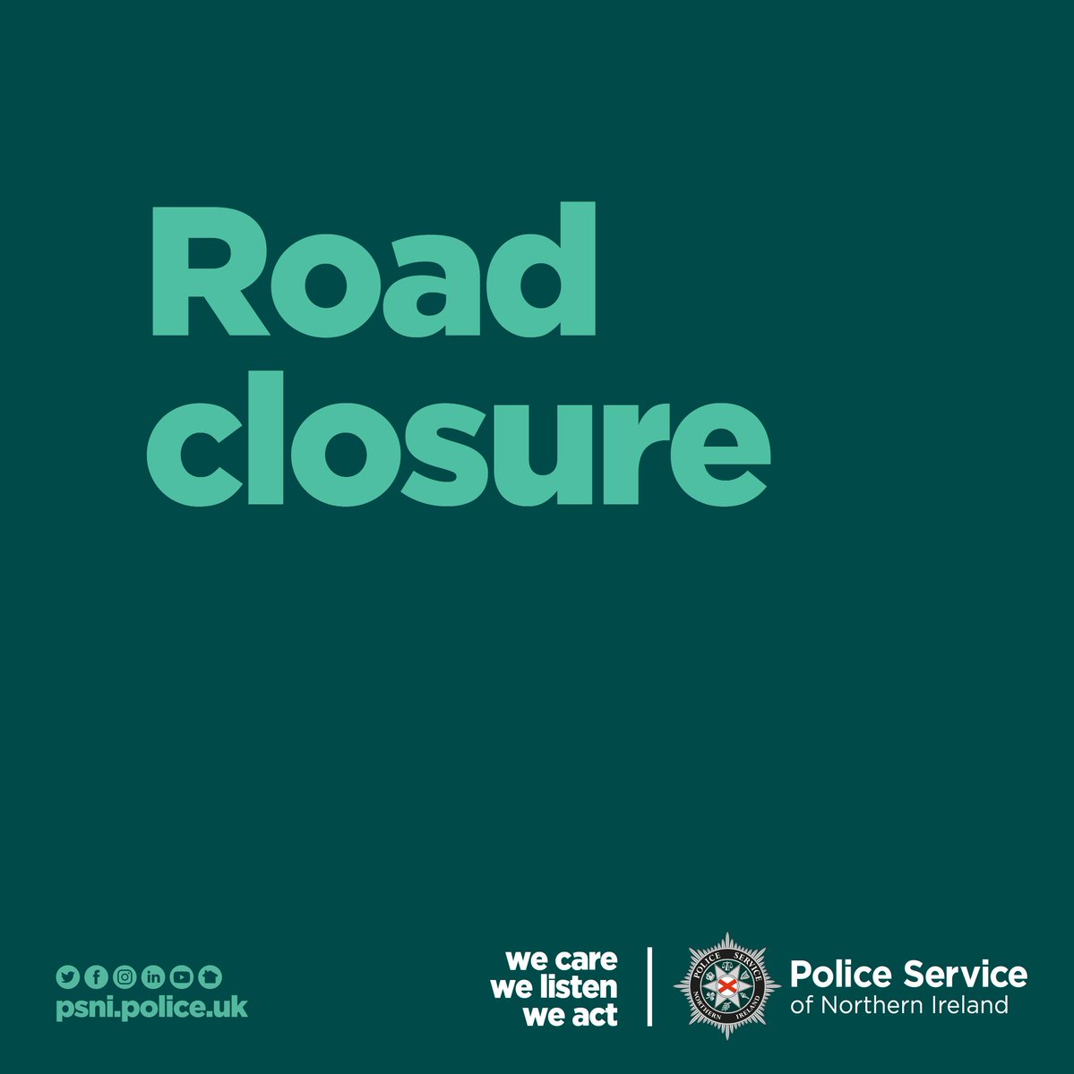 Motorists are advised that Kildare Street in Newry is currently closed following a serious road traffic collision. Please avoid the area if possible.