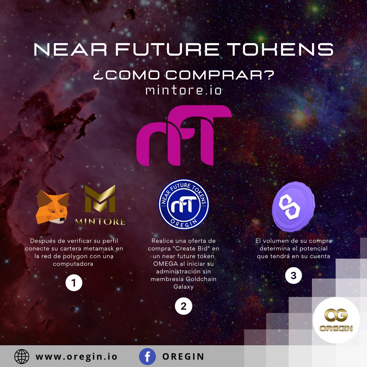 OREGIN_io's tweet photo. Los Near Future Tokens permiten a los usuarios verificados obtener el potencial beneficio en tokens desde un 20% anual sin la necesidad de comprar una membresía Goldchain Galaxy. 

#NFT #nearfuturetokens #GoldchainGalaxy #blockchain #Criptomonedas #cripto #memecoin #DeFi #ai https://t.co/nD7RcY7Yhn