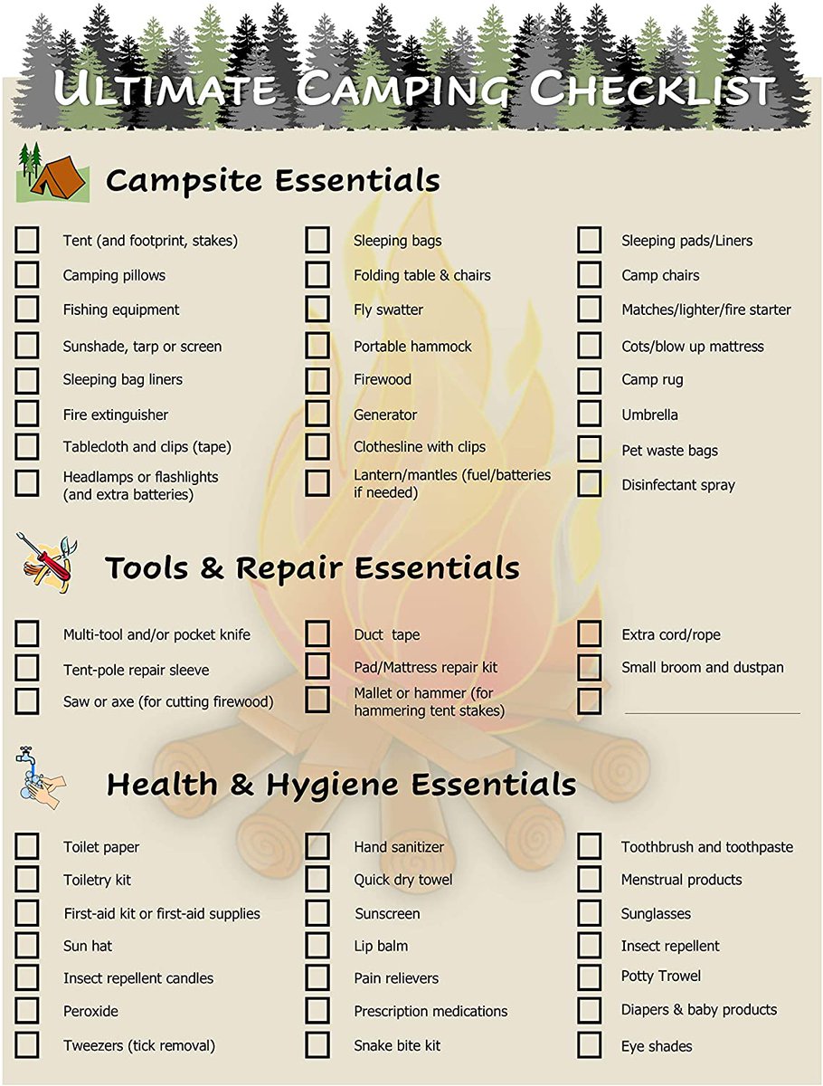 LetsEscapeCity's tweet photo. Make sure you have everything essential for your camping trip! Here's a checklist to ensure you have everything needed for any situation that may occur in your camping adventures!

#camp #camping #campfun #camptime #outdoor #outdoors https://t.co/54VwV6Zxyv