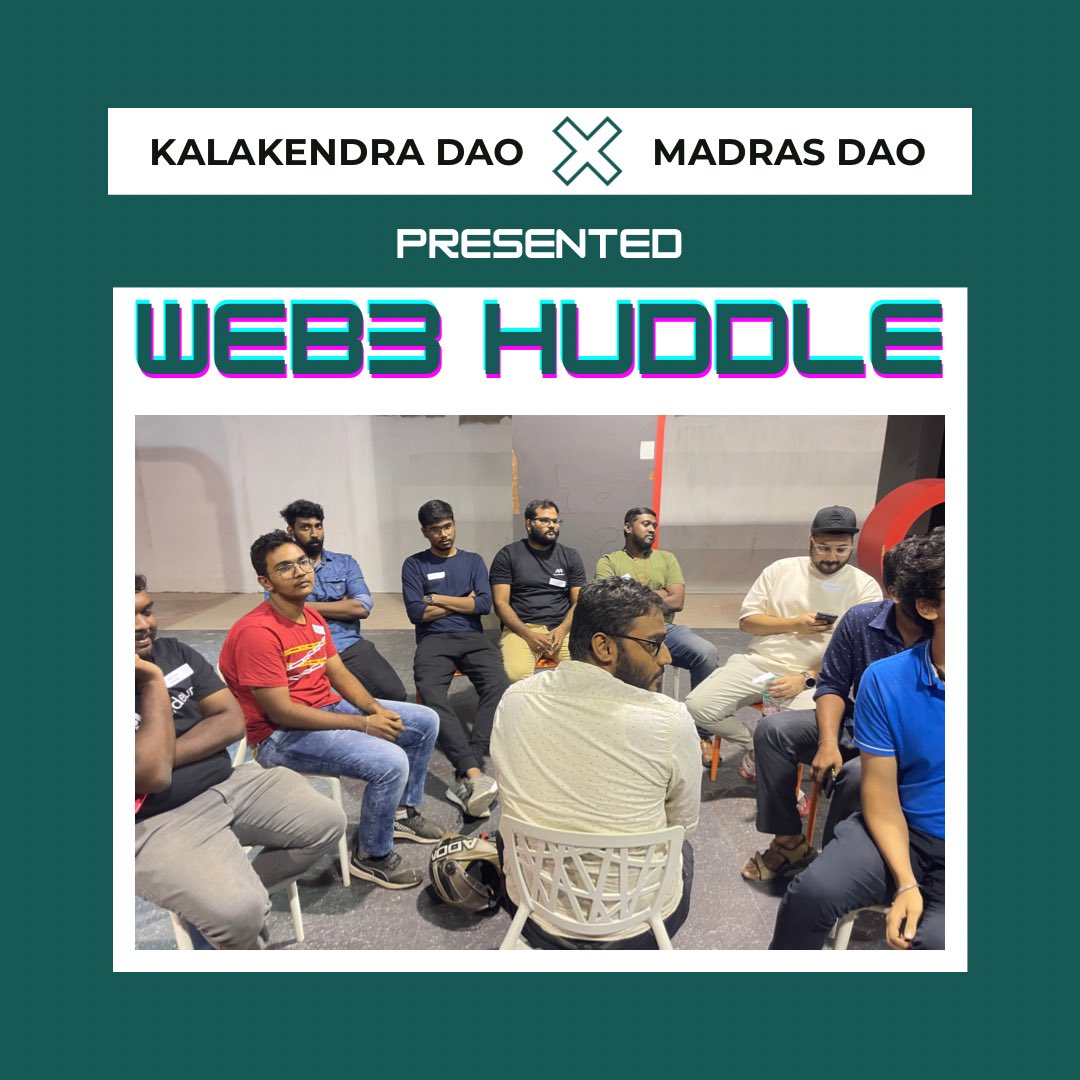 The mixture of brilliance and diligence produces a successful event.
.
KALAKENDRA DAO x Madras DAO ( <a href="/MadrasDAO/">MadDAO</a> ) presented “WEB3 HUDDLE”  powered by NEAR Protocol ( <a href="/NEARProtocol/">NEAR Protocol</a> )
.
#web3 #events #digitalindia #community
.
@TheDopeDao <a href="/BoldDao/">BOLD DAO</a> <a href="/rapogen/">Rapogen</a>