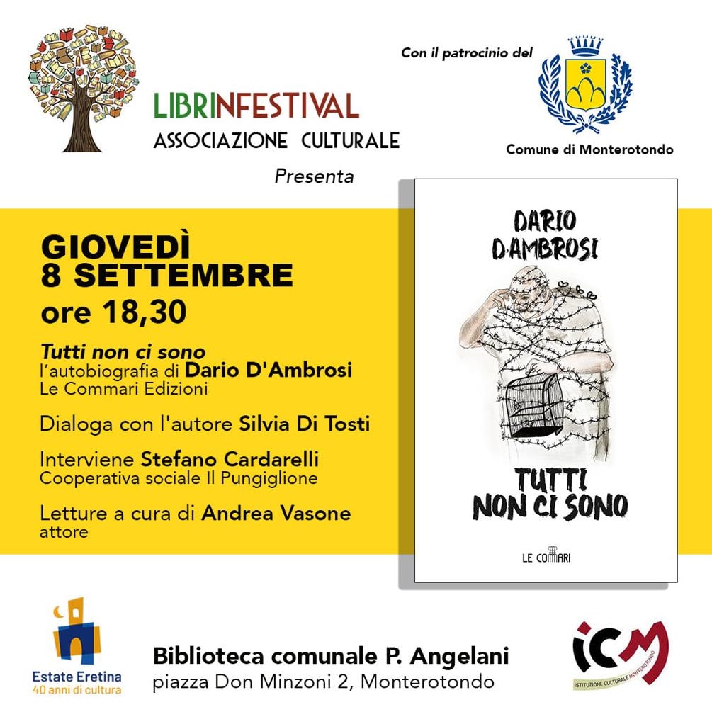8 SETTEMBRE 
18.30
BIBLIOTECA COMUNALE DI MONTEROTONDO (RM)

Pronti per la bomba ?!?

#lecommariedizioni #dariodambrosi
#teatropatologico #tuttinoncisono
#rassegnaletteraria <a href="/Librinfestival/">Librinfestival</a> 
<a href="/TostiDi/">Silvia Di Tosti</a> <a href="/mestierelibro/">mestierelibro</a> 
<a href="/Monterotondo_Rm/">Comune Monterotondo</a>