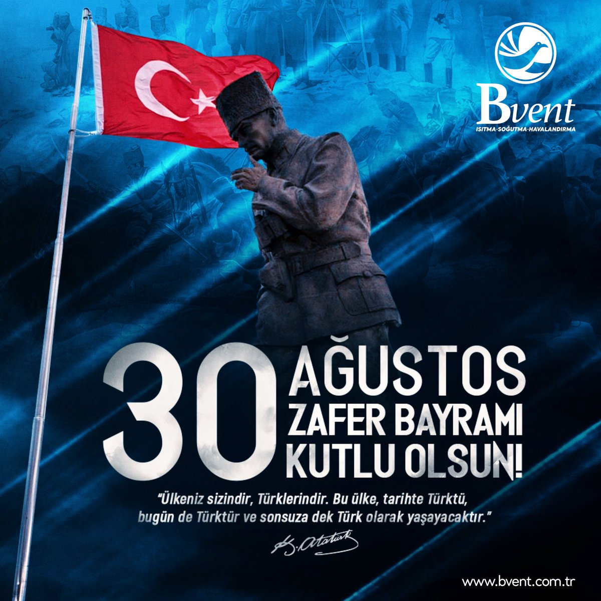 Bizlere bağımsızlığımızı armağan eden Mustafa Kemal ATATÜRK ve silah arkadaşları şehitlerimizi saygı ile anarken, tüm ulusumuzun 30 Ağustos Zafer Bayramı’nı en içten dileklerimizle kutlarız. #30AğustosZaferBayramı #Bvent #izmir