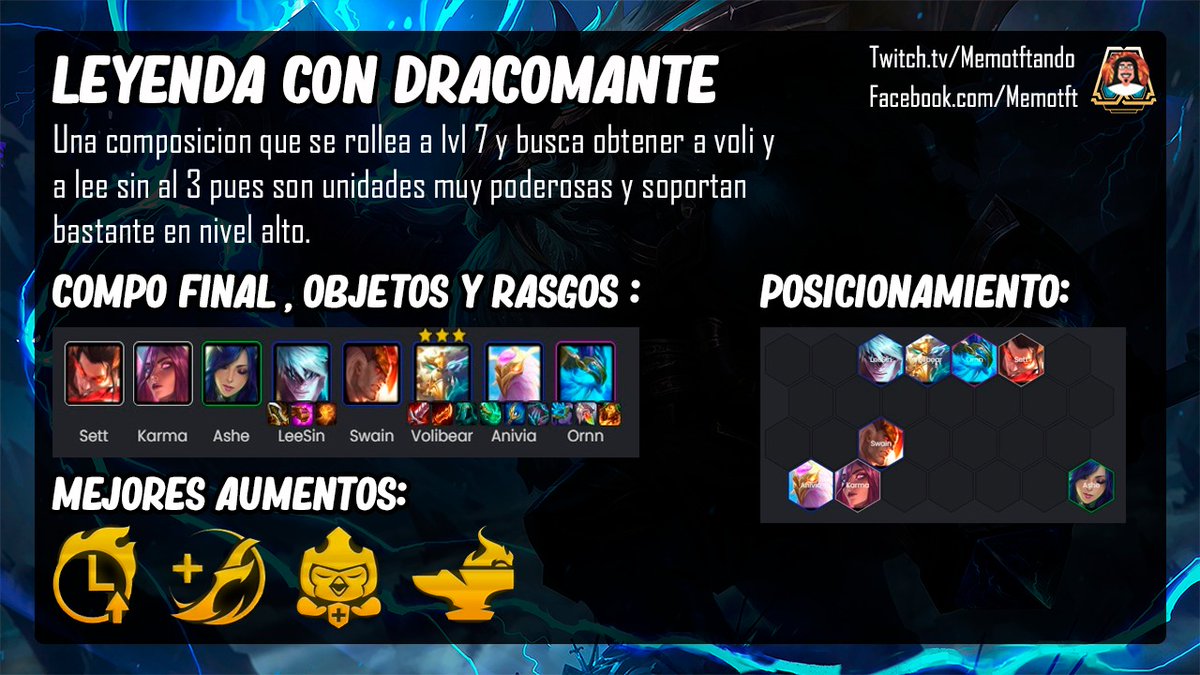 Memokargh's tweet photo. memo el gordo te escucha, aqui estan las composiciones que nos pidieron. los quiero mucho espero las disfruten, son las variantes de draconmante y de legend #set7 #TFT https://t.co/u8fQyJgmUI