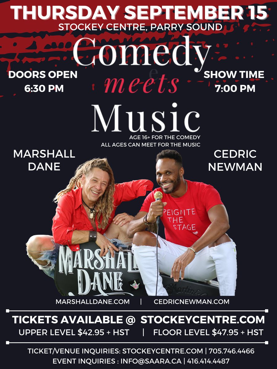 comediancedric's tweet photo. Big Announcement 
Comedy meets Music Tour begins on September 15th in Parry Sound. Get your tixs now https://t.co/omhQ6Jqrlb
@MarshallDane 
#comedy
#comedymeetsmusic
#parrysound https://t.co/GVjuxk7YY5