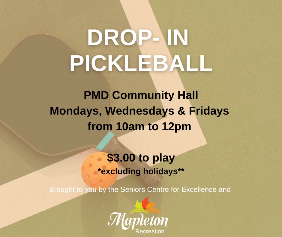 MapletonTwp's tweet photo. Have you tried Pickleball?
Come out to Drop-In Pickleball on the PMD Community Hall!
Mondays, Wednesdays and Fridays from 10am-12pm its $3 to play!
#MapletonREC #MyMapleton https://t.co/VVhAZHjLV8