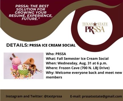 txstprssa's tweet photo. Friendly reminder about our first social THIS Wednesday https://t.co/n20s3fFYbB