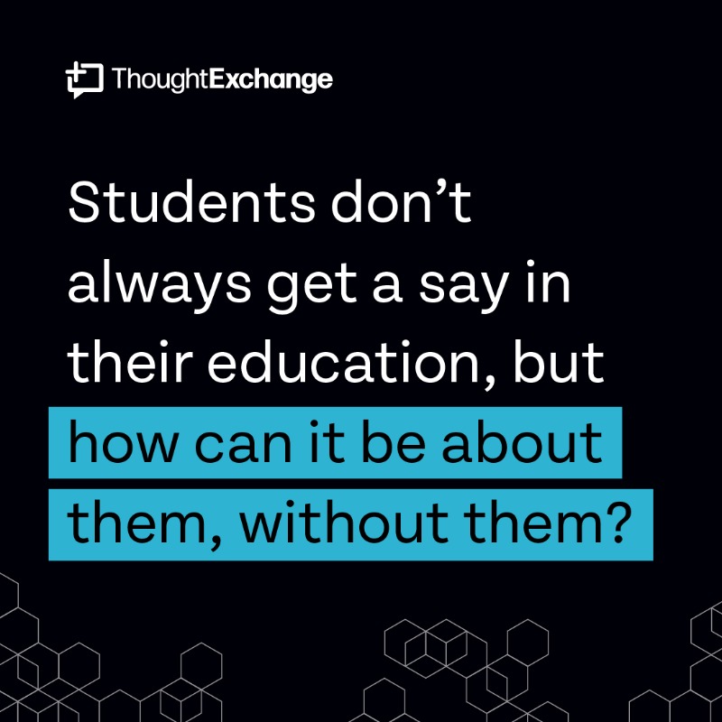 thoughtxchng's tweet photo. It's time to elevate #StudentVoice and give them a say in their own education.

Join us on September 21st where @EquitySupt1 will host a panel of #education leaders who will share their perspectives on the power of student voice.

Book your spot: https://t.co/fAKtf3JGZr

#EdChat