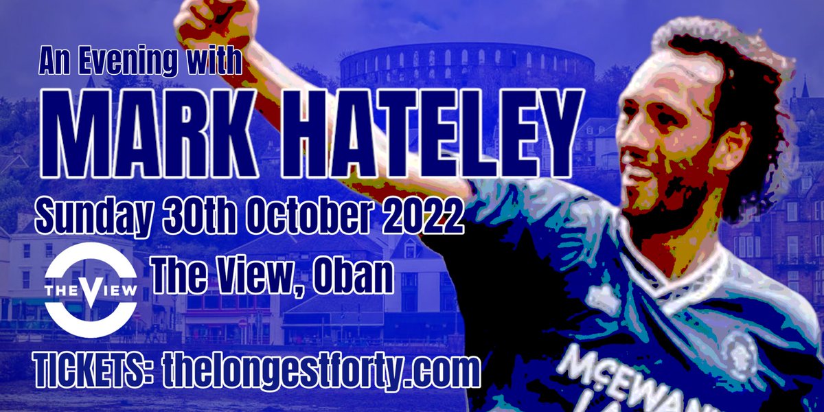 TheLongestForty's tweet photo. 🚨NEW EVENT 🚨

⚽️ Rangers FC Legend 𝗠𝗮𝗿𝗸 𝗛𝗮𝘁𝗲𝗹𝗲𝘆
📍 Live at @theviewoban 
🗓 Sunday 30th October 2022

🎟 on sale Friday @ 7am.

🔗 | https://t.co/18Qu4DGltH

#Oban #MarkHateley #RangersLegend #Longest40 https://t.co/4AzYG8Bxko