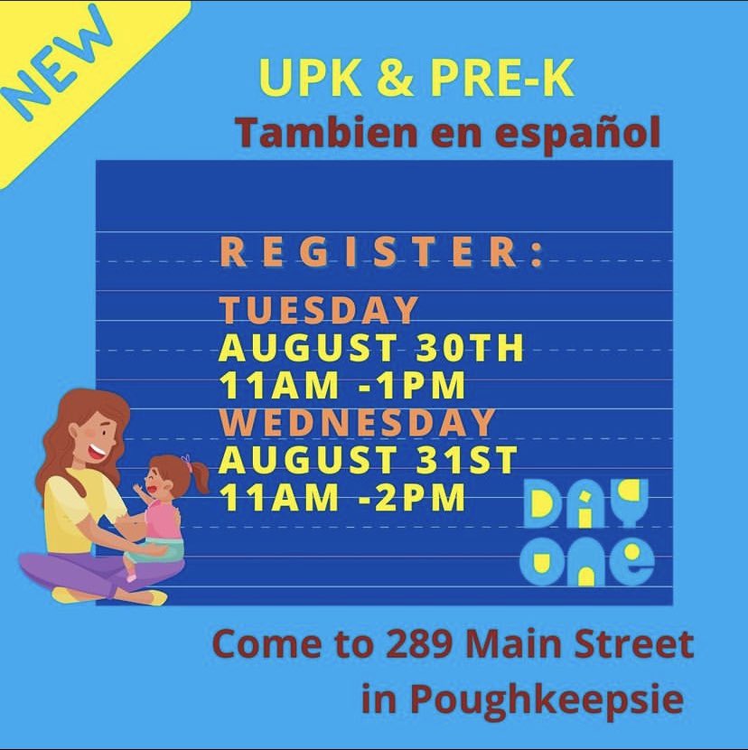 DayOneCommunity's tweet photo. 🇺🇸Looking for Pre-K? 
We have good news! in September #DayOne will open its first preschool in #poughkeepsieny COME AND REGISTER AT OUR OFFICES 289 MAIN STREET POK SUITE 201
#DayOne #poughkeepsie #prek #preeschool #preescolar #hudsoncalley #register #hqece https://t.co/h8i7TKqYg7