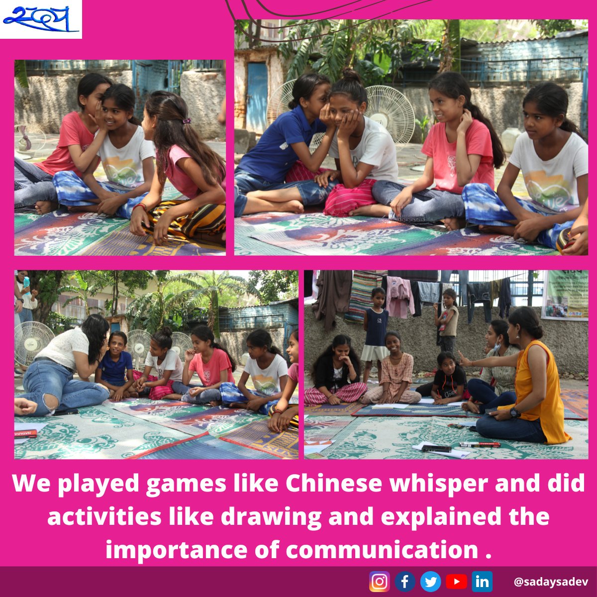 Sadaysadev's tweet photo. A glimpse of a session organised recently by Saday under its project 'धैर्य'.
We aim to do more such sessions but we need your help. Check out the link in bio!

#saday #mentalhealth #ngo https://t.co/gBXd8RMBNX