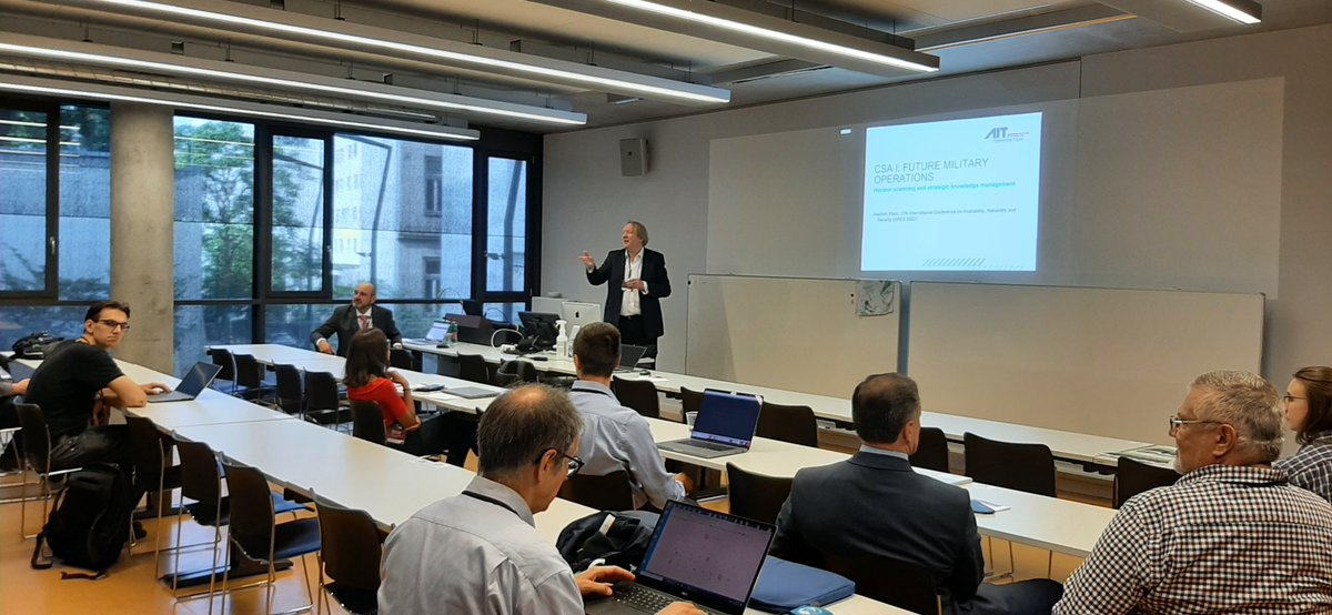 ecysap's tweet photo. The 3rd CSA Workshop at @ARES_Conference was successfully run on 24/08 with insightful talks delivered from our speakers. 
Dr. J. Klerx analysed the outlook on strategic knowledge management for military operations, followed by the presentations of the accepted papers 👏👏! https://t.co/WVHCIBSq6I