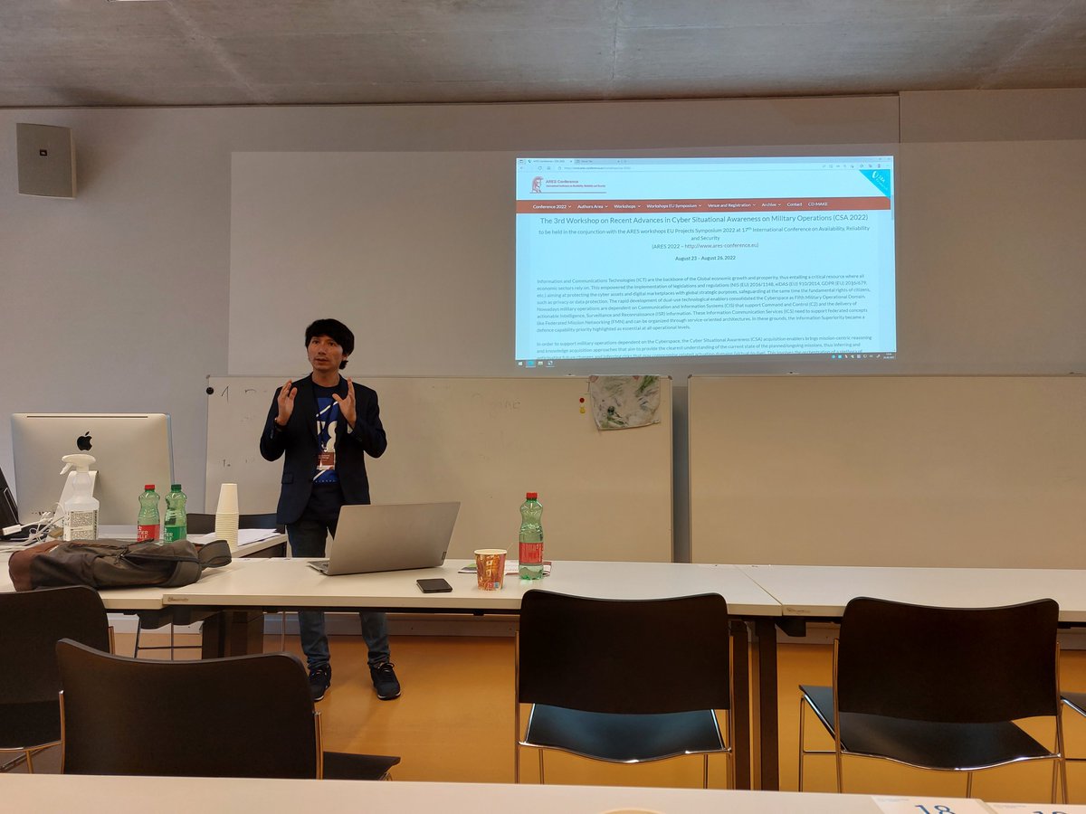 ecysap's tweet photo. The 3rd CSA Workshop at @ARES_Conference was successfully run on 24/08 with insightful talks delivered from our speakers. 
Dr. J. Klerx analysed the outlook on strategic knowledge management for military operations, followed by the presentations of the accepted papers 👏👏! https://t.co/WVHCIBSq6I