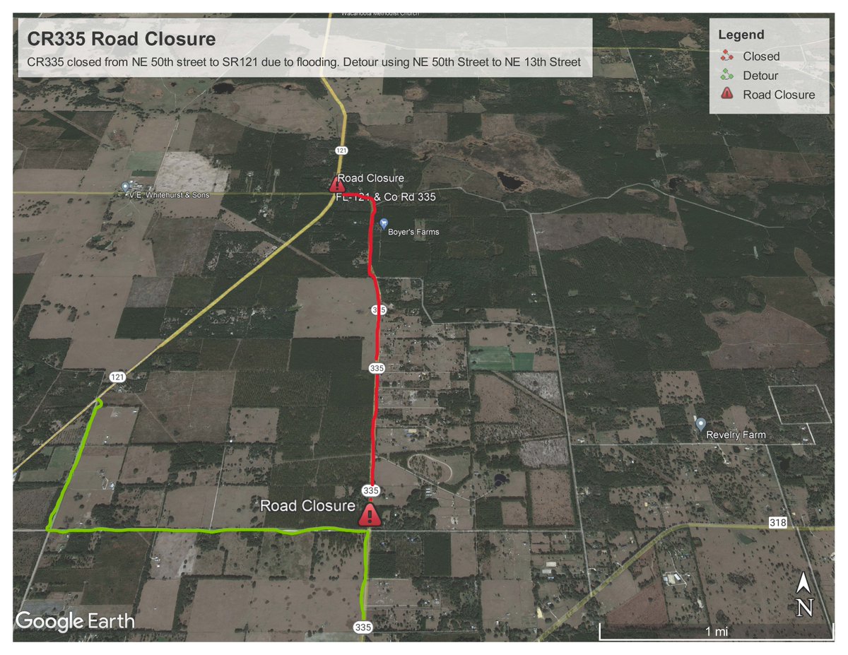 LevyCountyEM's tweet photo. CR335 FROM SR121 IS CLOSED DUE TO FLOODING  https://t.co/ATV9LWvXr1 https://t.co/u3IGMdzcRH