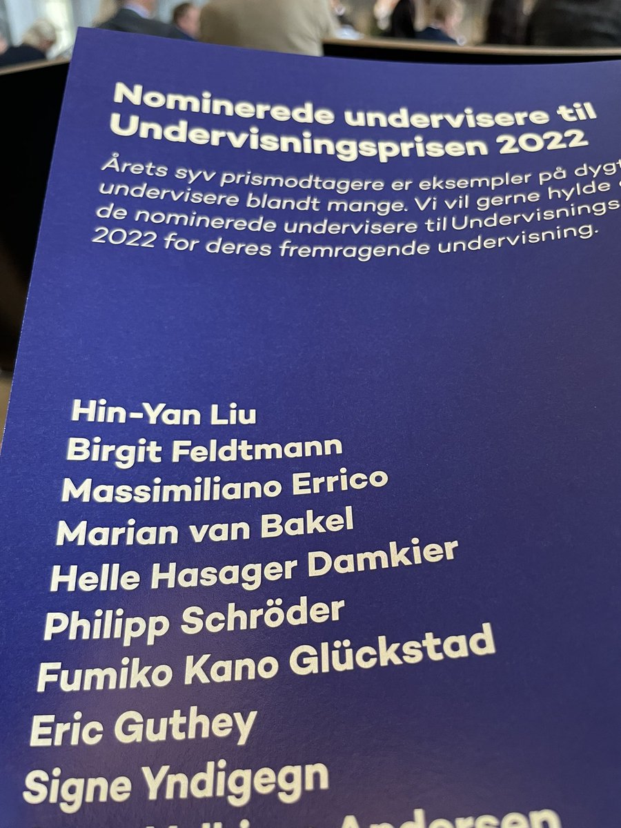 HDamkier's tweet photo. This is a list I’m extremely proud to be on. The nominees for the Danish Teaching Award. Congrats to all the Winners and all the other nominees. Thank you to the ministry for highlighting the value of teachers in higher education. And Thank you @AarhusUni for the nomination https://t.co/CDUjFS49Qj