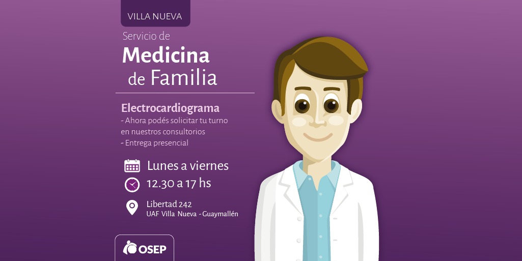 OsepMza's tweet photo. #OSEPCerca 🏡 #VillaNueva
Desde el lunes 5 de septiembre, podrás solicitar tu turno para Electrocardiograma en forma presencial.
Acercate a Libertad 242, de Guaymallén📍
🗓️Lunes a viernes
🕧De 12.30 a 17 https://t.co/BA4r9uSYLx