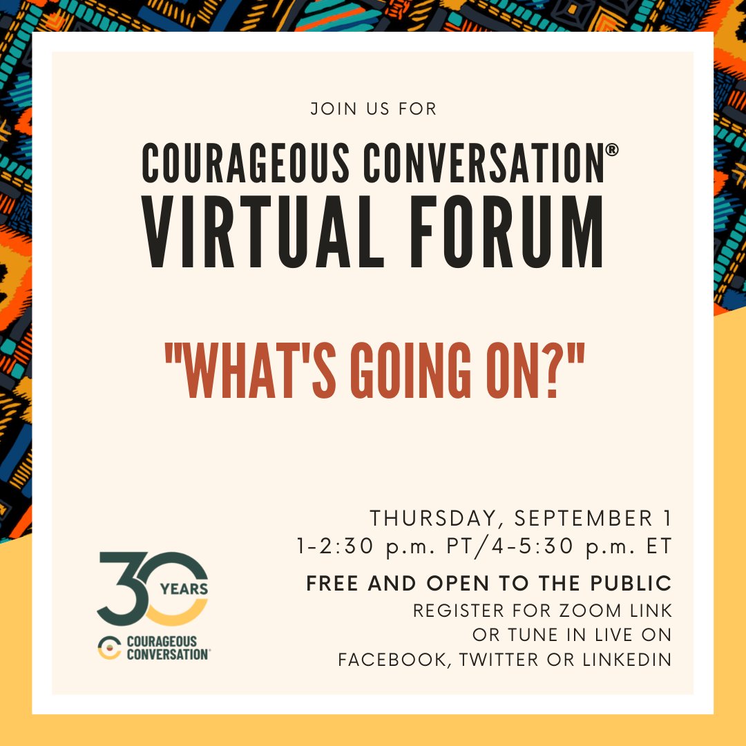 Join us this Thursday, September 1 from 1-2:30 p.m. PT/4-5:30 p.m. ET for a candid conversation about how to create systemic antiracist change. 

This event is free and open to the public, but registration is required: eventbrite.com/e/whats-going-… 

We hope to see you there!