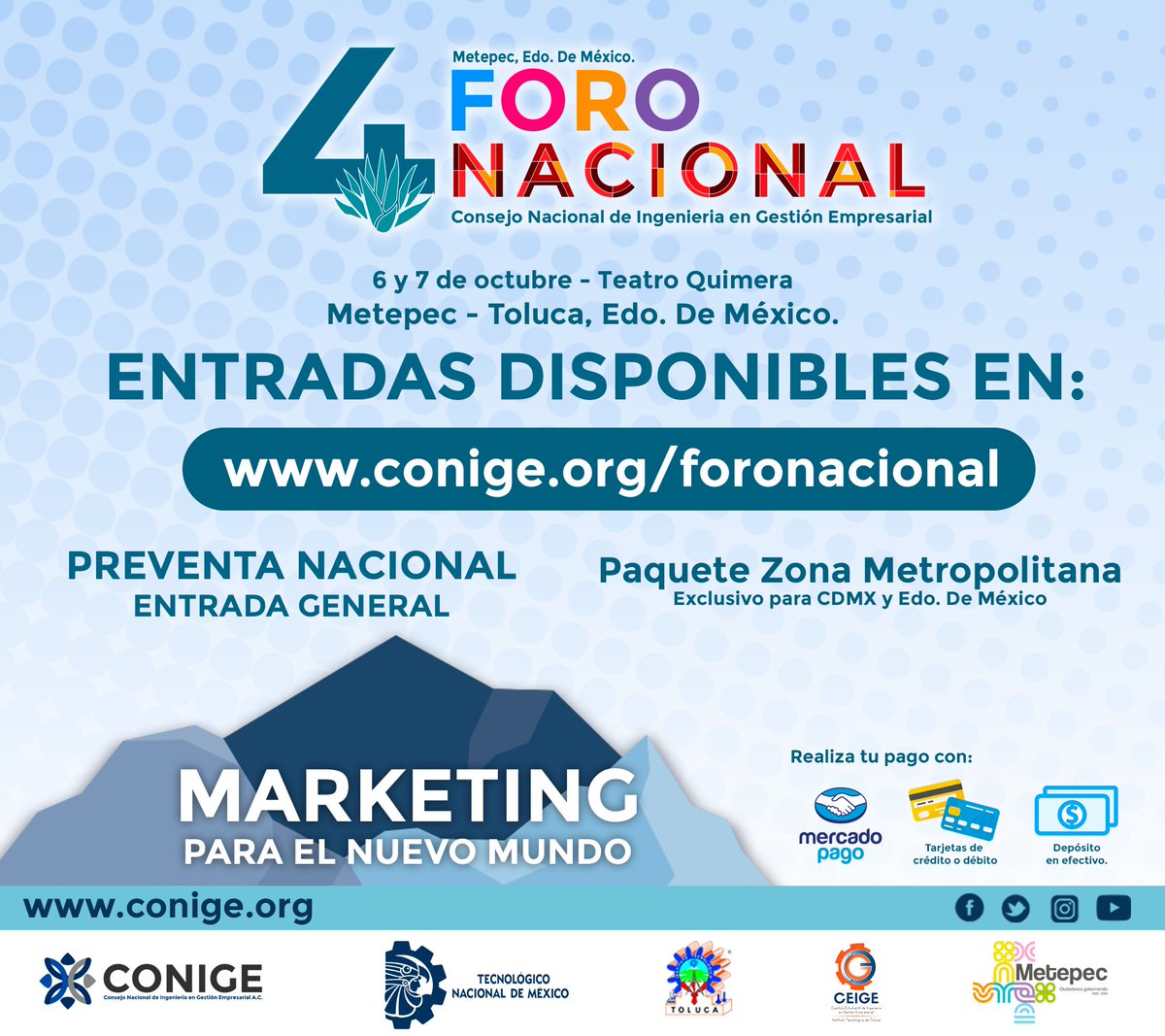 mxconige's tweet image. 🏔️ ENTRADAS YA DISPONIBLES 🎫
4to Foro Nacional de CONIGE. Checa la información en:
conige.org/foronacional y no te pierdas este gran evento.

#YoConIGE #TeamCONIGE #ForoNacional #SomosCONIGE