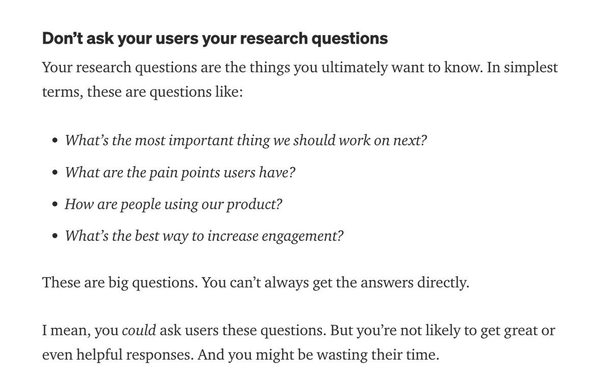 meganne_ux's tweet photo. Great article by @iamkimiam on the difference between research questions and user questions! #ux #uxinterviews #techtwitter  https://t.co/KmOe5Dvegx https://t.co/n4FMe9UGJ6