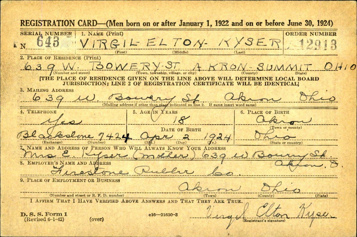 Aviation Cadet Virgil E. Kyser, of Akron, Ohio, was killed in a flight training accident over St. Andrews Sound, Georgia, on August 29, 1945, 77 years ago today. #POWMIA @WW2Researcher @akronhistory @OhioHistory @OhioAmvets